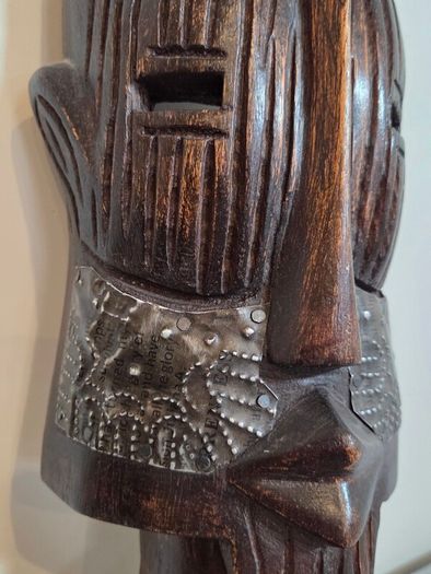 Hand-carved mask from Togo - wood and recycled metal