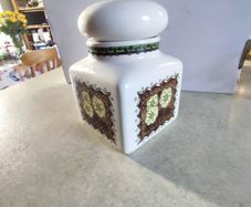 Rare find  Vintage White Taunton Vale Storage Jar with Green, Yellow and Brown Floral Design Crazed otherwise Good Condition