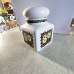 Rare find  Vintage White Taunton Vale Storage Jar with Green, Yellow and Brown Floral Design Crazed otherwise Good Condition