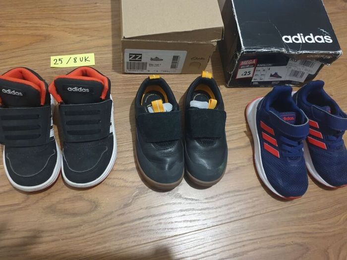 boys shoes 25/ 8 uk adidas, clarks