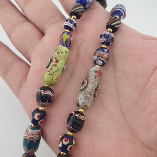 Antique Venetian Style MultiColor Mix Glass & Old Face Glass Pendant Necklace