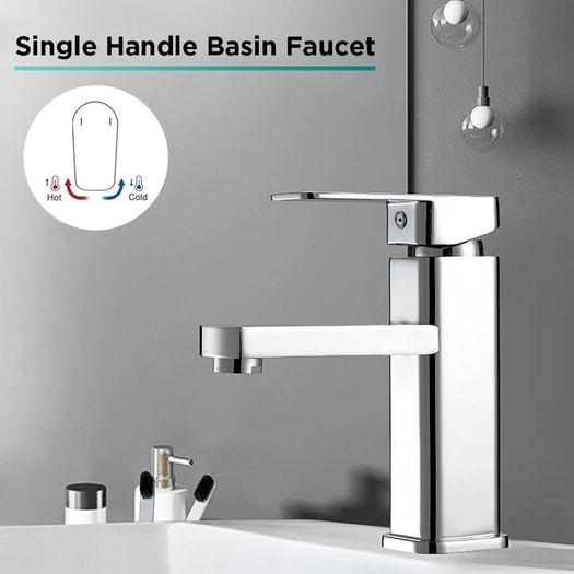 FREE POSTAGE Basin Tap Washroom Hot and Cold Mixer Tap Single Lever Bathroom Sink Faucet with 80CM UK Standard Hoses, Chrome