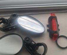 Bicycle or E-scooter mirrors and light
