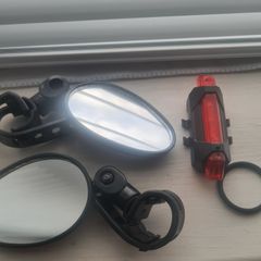 Bicycle or E-scooter mirrors and light