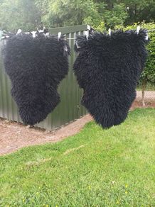 2 x Black Real Sheepskin Rugs