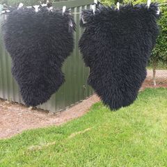 2 x Black Real Sheepskin Rugs