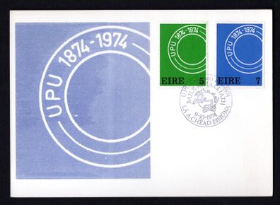 1974 Ireland Centenary of the Universal Postal Union (UPU) Centenary Commemorative Stamps Hibernian Card First Day Card