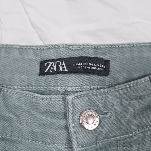 Zara Muted Green Blue Raw Frayed Hem Slim Fit Cropped Jeans 14UK/42EU