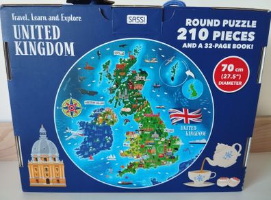 United Kingdom Round Puzzle (210 Pieces) + 32-Page Book
