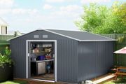 13 x 11ft Garden Metal Storage Shed, Outdoor Storage Tool House with Ventilation Slots, Floor Foundation and Lockable Double Doors, Grey