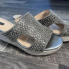 silver womens Wedges sandals