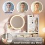Dressing Table Set, with height adjustable mirror for 120by180 cm, LED Lights with Adjustable Brightness, Vanity Table with stool, 2 fabric Drawers and 4 Open Compartments, 80by40by136cm, White+Gold Image 3