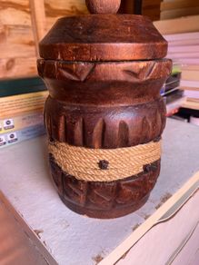 Vintage Hand-Carved Wooden Tobacco Jar