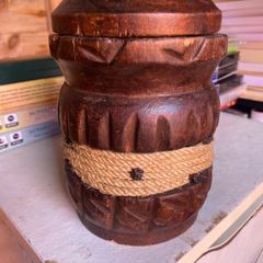 Vintage Hand-Carved Wooden Tobacco Jar