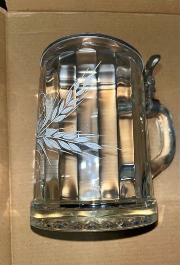 RARE Vintage ALWE German Beer Lidded Stein Heavy Glass Mug Cup Tankard