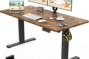 120 x 60cm Electric Standing Desk with USB Charging Port (New Sedentary Reminder), Height Adjustable Standing Desk with Cable Tray, Small Sit Stand Desk for Home Office (Brown)