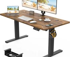 120 x 60cm Electric Standing Desk with USB Charging Port (New Sedentary Reminder), Height Adjustable Standing Desk with Cable Tray, Small Sit Stand Desk for Home Office (Brown)