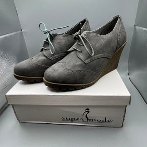 Super Mode Grey Wedge Shoes - Size 37 UK 4