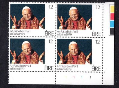 1979 Ireland Papal Visit of Ireland Commemorative Stamp Plate Block 1111 with colour control Mint Never Hinged (MNH)