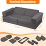Corduroy Kids Play Sofa, 10-Pieces Toddler Chair, Light Grey Fold Out Bed Foam Modular Couch for Girls Boys, Convertible Armchair Children Sectional Playset for Playroom Image 3