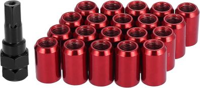 20pcs Car M12x1.5 Wheel Lug Nuts Cone Seat with 1 Key Universal Red