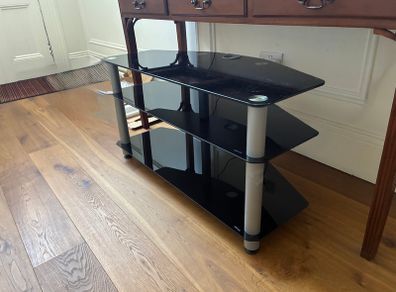 TV Stand / Media Unit - 3 Tier Black Glass