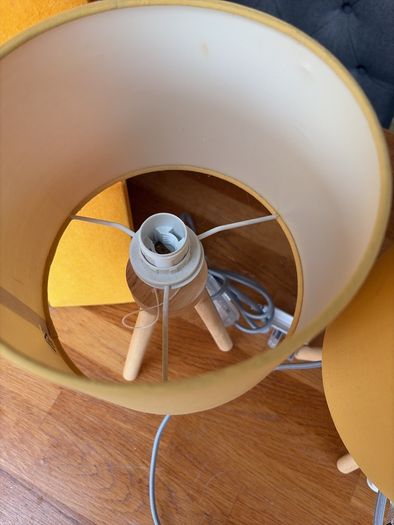 Mustard Yellow Home Decor Set   2x Tripod Lamps, Large Shade & Magazine Holder