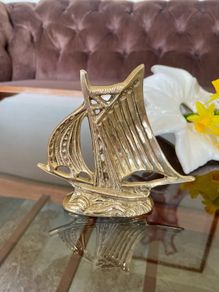 Mid Century Modern Vintage Brass Sloop Ship Paperweight