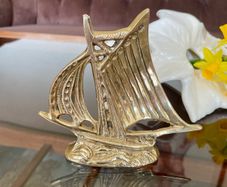 Mid Century Modern Vintage Brass Sloop Ship Paperweight