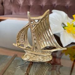 Mid Century Modern Vintage Brass Sloop Ship Paperweight