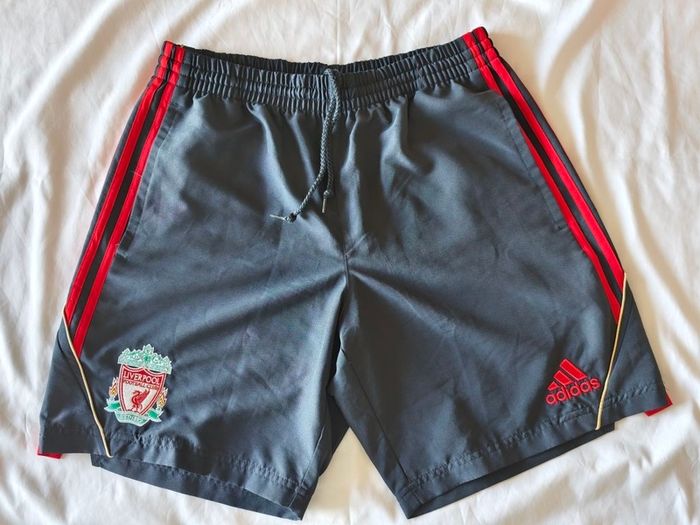 Liverpool FC Shorts 2009/10 Adidas Training Woven - Charcoal Grey Red - Size S - LFC