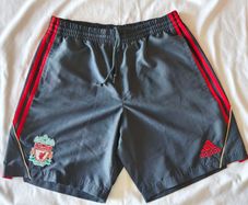 Liverpool FC Shorts 2009/10 Adidas Training Woven - Charcoal Grey Red - Size S - LFC