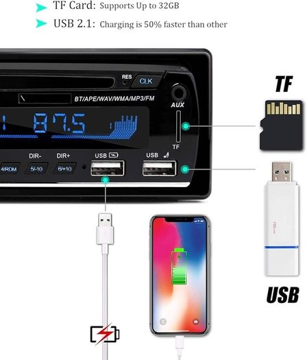 Car Radio Bluetooth Hands-Free, CENXINY 1 DIN Car Stereos with USB and CAR MP3 Player, 4x65W FM Radio, Support IOS and Android Phone