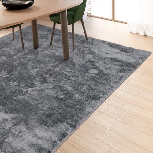 Area Rugs  Soft, Short Pile Monochrome Carpets - Anti-Slip Backing, Machine Washable, Modern Fluffy Rugs for Living Room, Bedroom, Kitchen, Enterance - Anthracite, 60x110 cm
