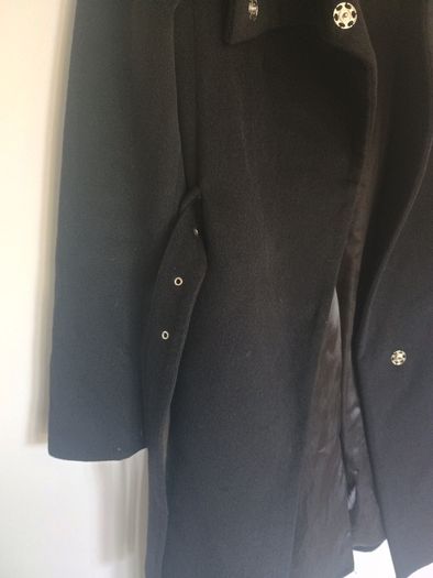 Calvin Klein Black Wool-Blend Belted Midi Coat - Size 42 (Excellent Condition)