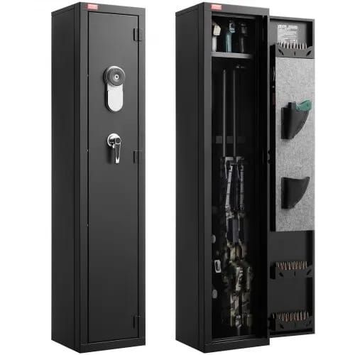 Gun Safe, Heavy Duty Cold-Rolled Steel Rifle Cabinet with Fingerprint & Key, Large Long Gun Cabinet with Magazine and LED, Adjustable Racks for Rifles, Pistols, Shotgun(Assembly Required