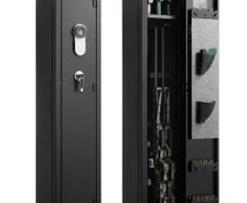 Gun Safe, Heavy Duty Cold-Rolled Steel Rifle Cabinet with Fingerprint & Key, Large Long Gun Cabinet with Magazine and LED, Adjustable Racks for Rifles, Pistols, Shotgun(Assembly Required