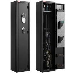 Gun Safe, Heavy Duty Cold-Rolled Steel Rifle Cabinet with Fingerprint & Key, Large Long Gun Cabinet with Magazine and LED, Adjustable Racks for Rifles, Pistols, Shotgun(Assembly Required