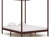 Canopy Bed Frame Dark Brown Solid Pine Wood 6FT Super King