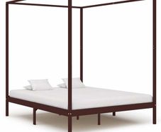 Canopy Bed Frame Dark Brown Solid Pine Wood 6FT Super King