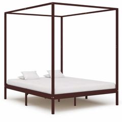 Canopy Bed Frame Dark Brown Solid Pine Wood 6FT Super King