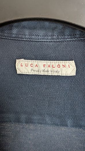 Luca Faloni Pique Shirt Blue Mens 16 41 Made In Italy Cotton Long Sleeve