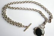 Vintage Silver Plated Pocket Watch Chain With Fob