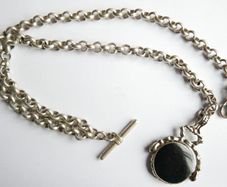 Vintage Silver Plated Pocket Watch Chain With Fob