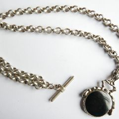 Vintage Silver Plated Pocket Watch Chain With Fob