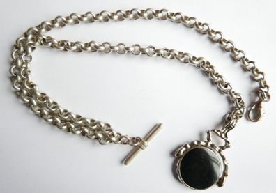 Vintage Silver Plated Pocket Watch Chain With Fob