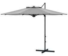 3 m Cantilever Umbrella, Tiltable, Rotating, Hand Crank, Wind Vent, Metal Pole, Dark Gray