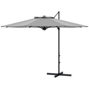 3 m Cantilever Umbrella, Tiltable, Rotating, Hand Crank, Wind Vent, Metal Pole, Dark Gray