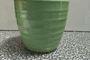 German 90's Schuerich Pale Green Ribbed Planter Plant Pot  1990s