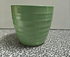 German 90's Schuerich Pale Green Ribbed Planter Plant Pot  1990s